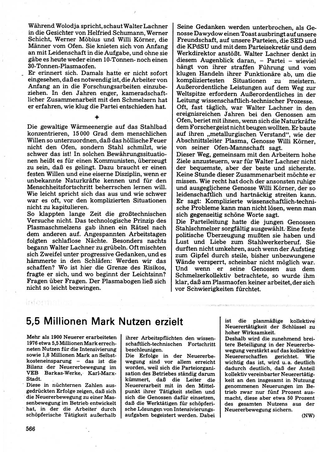 Neuer Weg (NW), Organ des Zentralkomitees (ZK) der SED (Sozialistische Einheitspartei Deutschlands) für Fragen des Parteilebens, 32. Jahrgang [Deutsche Demokratische Republik (DDR)] 1977, Seite 566 (NW ZK SED DDR 1977, S. 566)