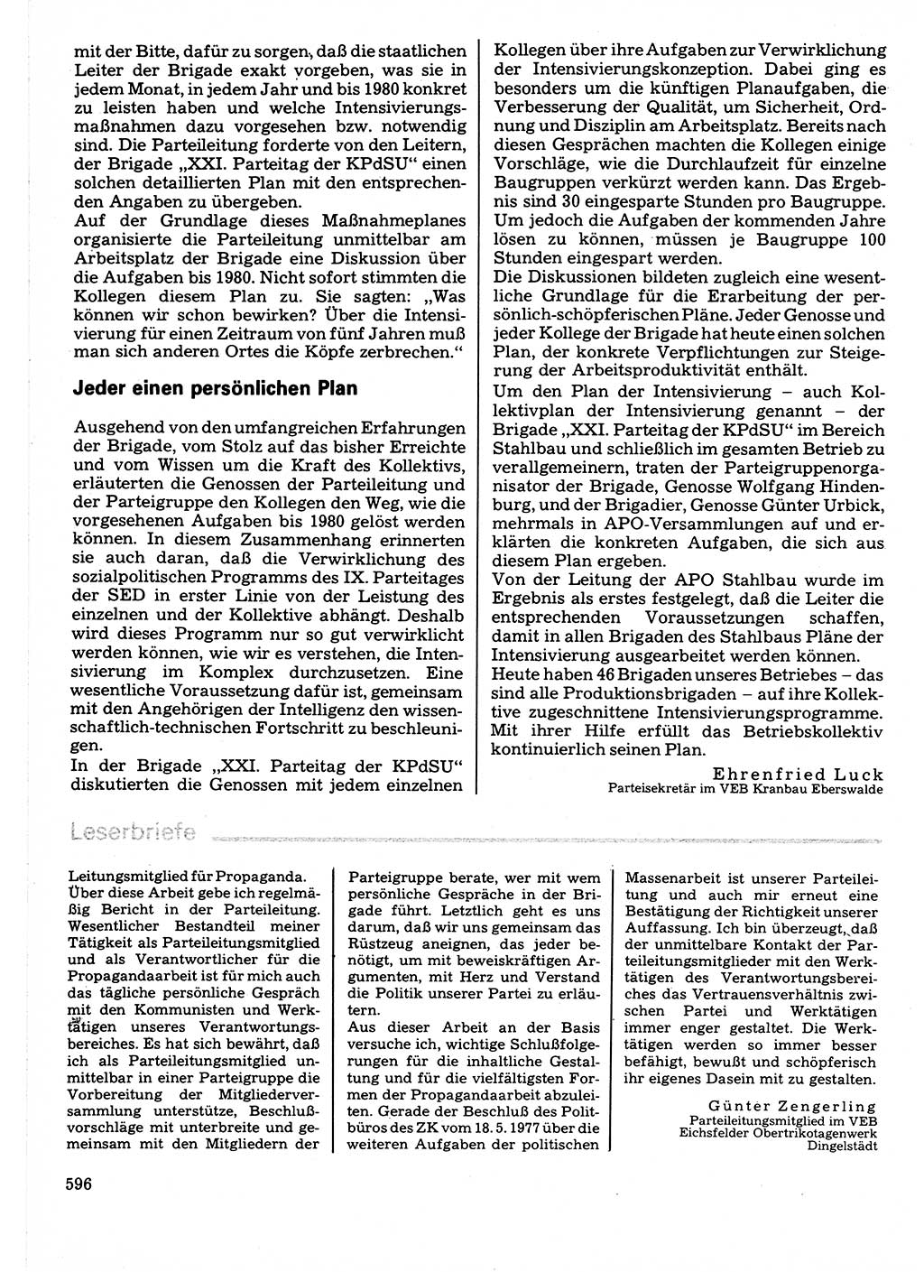 Neuer Weg (NW), Organ des Zentralkomitees (ZK) der SED (Sozialistische Einheitspartei Deutschlands) für Fragen des Parteilebens, 32. Jahrgang [Deutsche Demokratische Republik (DDR)] 1977, Seite 596 (NW ZK SED DDR 1977, S. 596)
