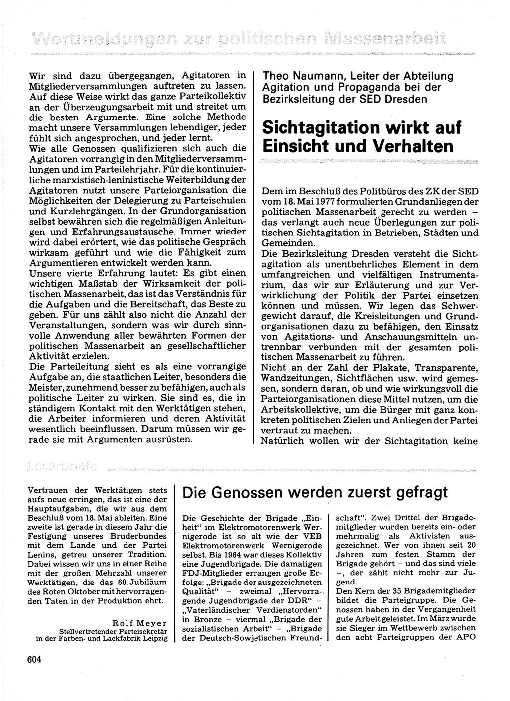 Neuer Weg (NW), Organ des Zentralkomitees (ZK) der SED (Sozialistische Einheitspartei Deutschlands) für Fragen des Parteilebens, 32. Jahrgang [Deutsche Demokratische Republik (DDR)] 1977, Seite 604 (NW ZK SED DDR 1977, S. 604)