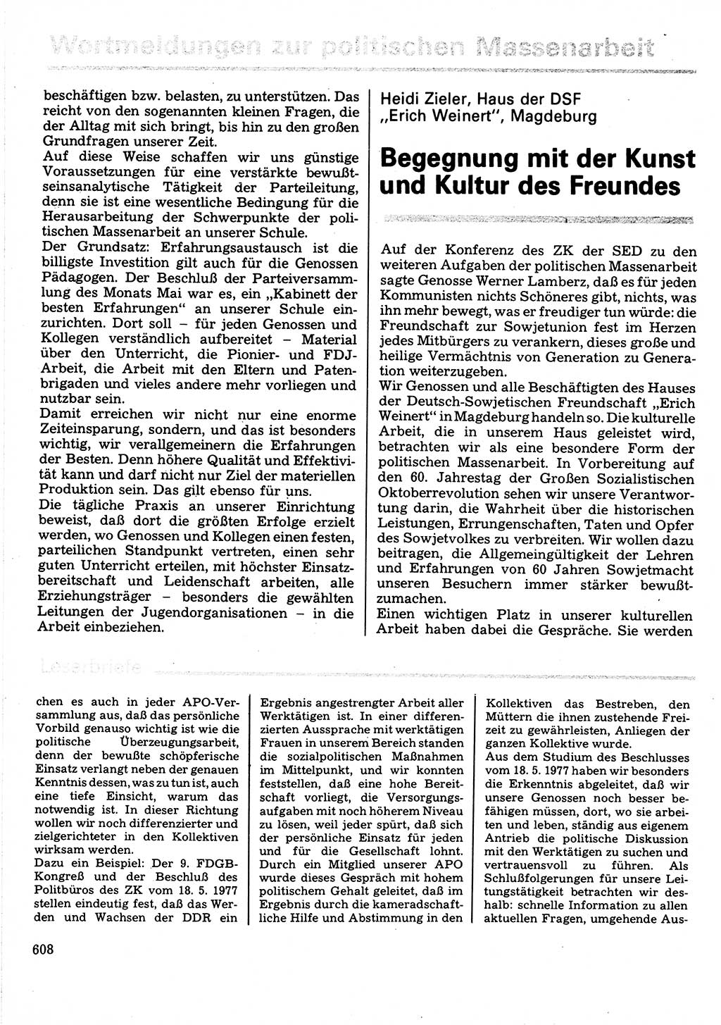 Neuer Weg (NW), Organ des Zentralkomitees (ZK) der SED (Sozialistische Einheitspartei Deutschlands) für Fragen des Parteilebens, 32. Jahrgang [Deutsche Demokratische Republik (DDR)] 1977, Seite 608 (NW ZK SED DDR 1977, S. 608)