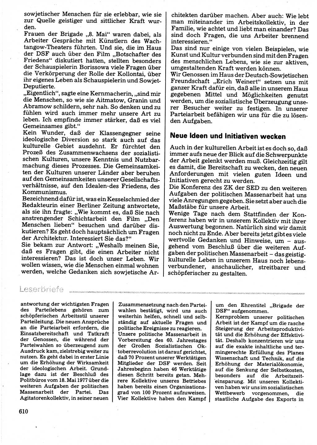 Neuer Weg (NW), Organ des Zentralkomitees (ZK) der SED (Sozialistische Einheitspartei Deutschlands) für Fragen des Parteilebens, 32. Jahrgang [Deutsche Demokratische Republik (DDR)] 1977, Seite 610 (NW ZK SED DDR 1977, S. 610)