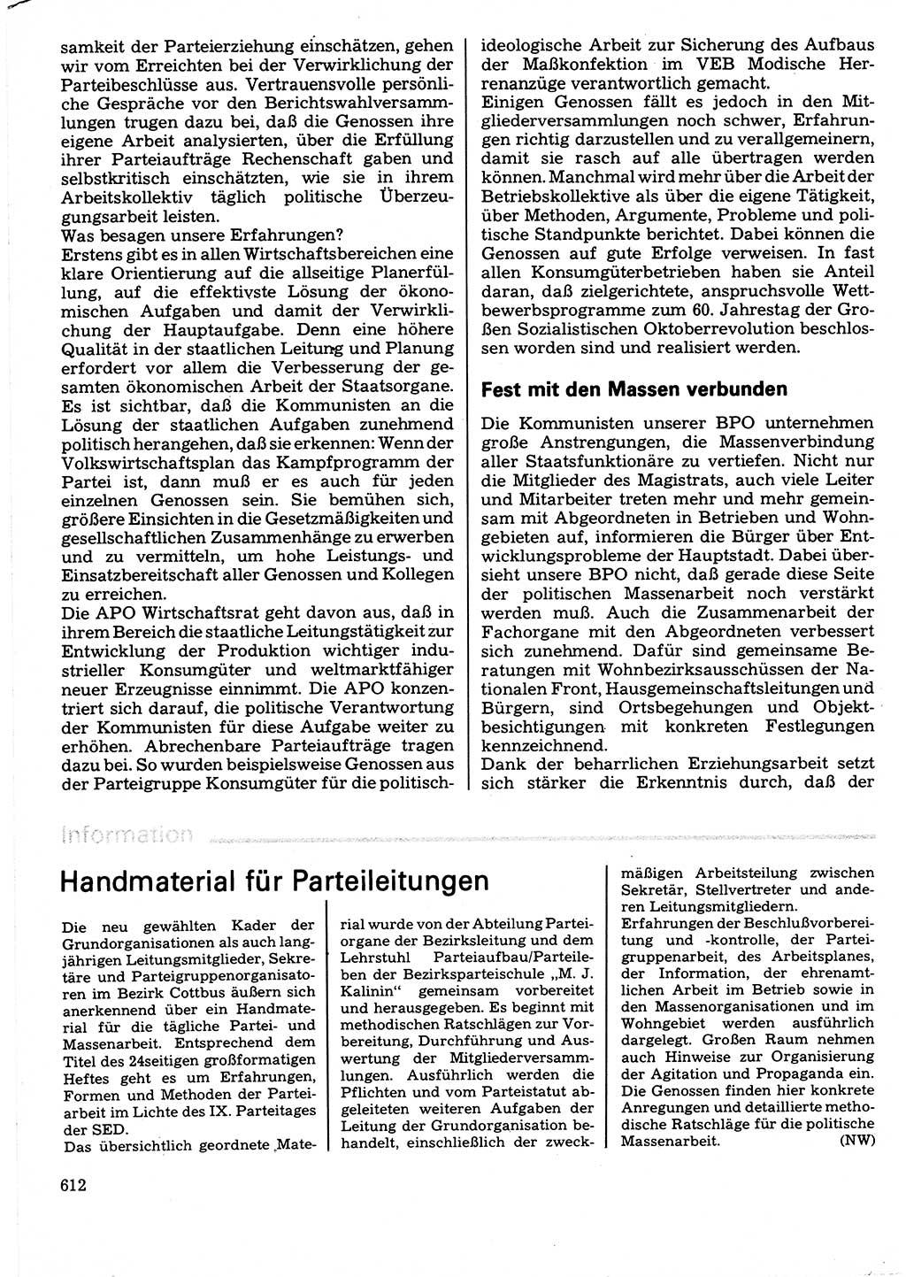 Neuer Weg (NW), Organ des Zentralkomitees (ZK) der SED (Sozialistische Einheitspartei Deutschlands) für Fragen des Parteilebens, 32. Jahrgang [Deutsche Demokratische Republik (DDR)] 1977, Seite 612 (NW ZK SED DDR 1977, S. 612)