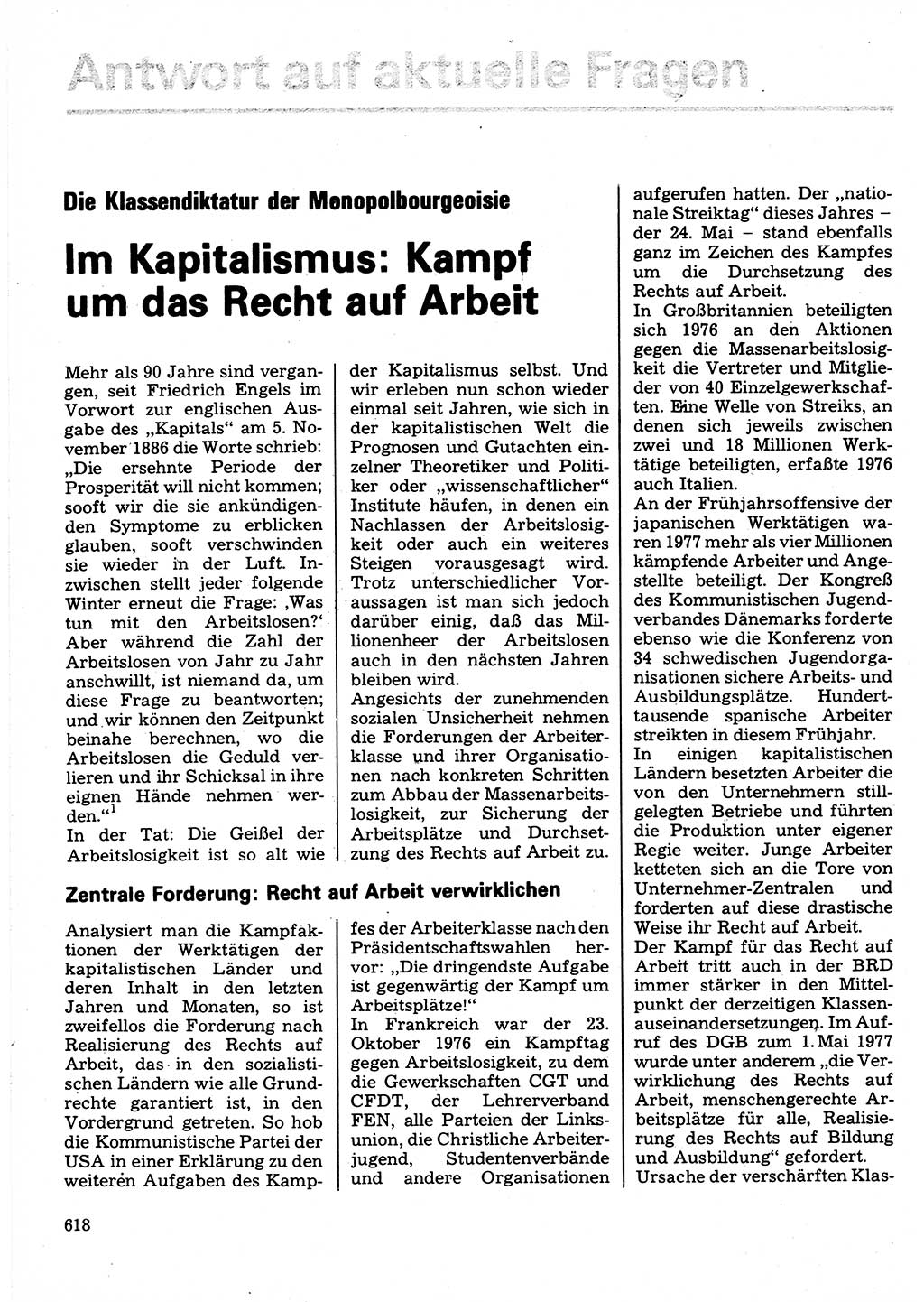 Neuer Weg (NW), Organ des Zentralkomitees (ZK) der SED (Sozialistische Einheitspartei Deutschlands) für Fragen des Parteilebens, 32. Jahrgang [Deutsche Demokratische Republik (DDR)] 1977, Seite 618 (NW ZK SED DDR 1977, S. 618)