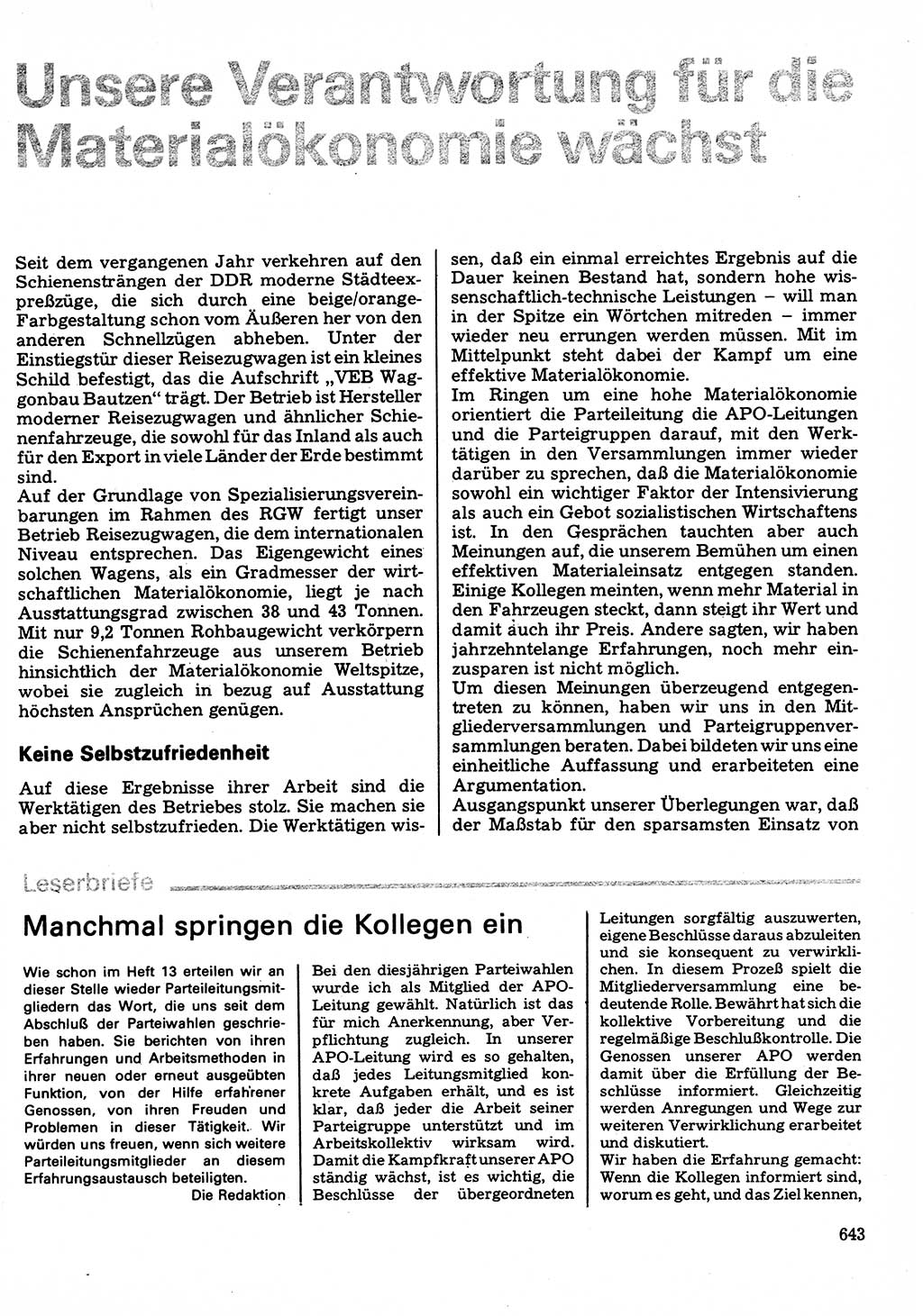 Neuer Weg (NW), Organ des Zentralkomitees (ZK) der SED (Sozialistische Einheitspartei Deutschlands) für Fragen des Parteilebens, 32. Jahrgang [Deutsche Demokratische Republik (DDR)] 1977, Seite 643 (NW ZK SED DDR 1977, S. 643)