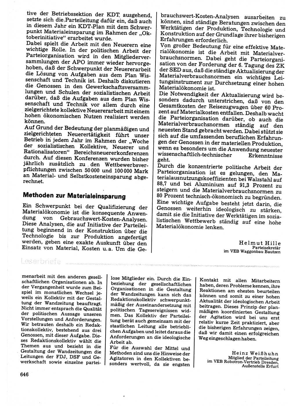 Neuer Weg (NW), Organ des Zentralkomitees (ZK) der SED (Sozialistische Einheitspartei Deutschlands) für Fragen des Parteilebens, 32. Jahrgang [Deutsche Demokratische Republik (DDR)] 1977, Seite 646 (NW ZK SED DDR 1977, S. 646)