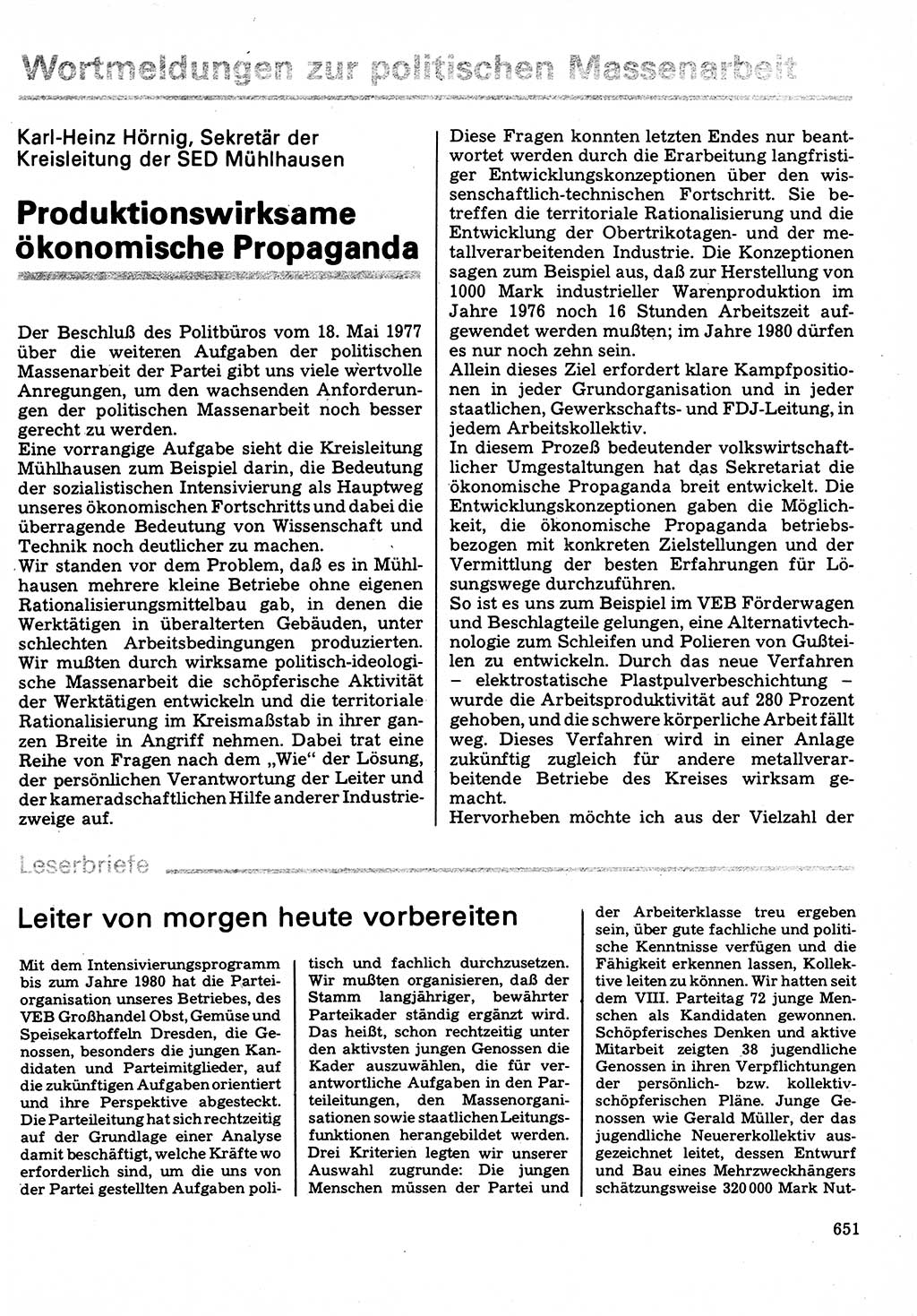 Neuer Weg (NW), Organ des Zentralkomitees (ZK) der SED (Sozialistische Einheitspartei Deutschlands) für Fragen des Parteilebens, 32. Jahrgang [Deutsche Demokratische Republik (DDR)] 1977, Seite 651 (NW ZK SED DDR 1977, S. 651)