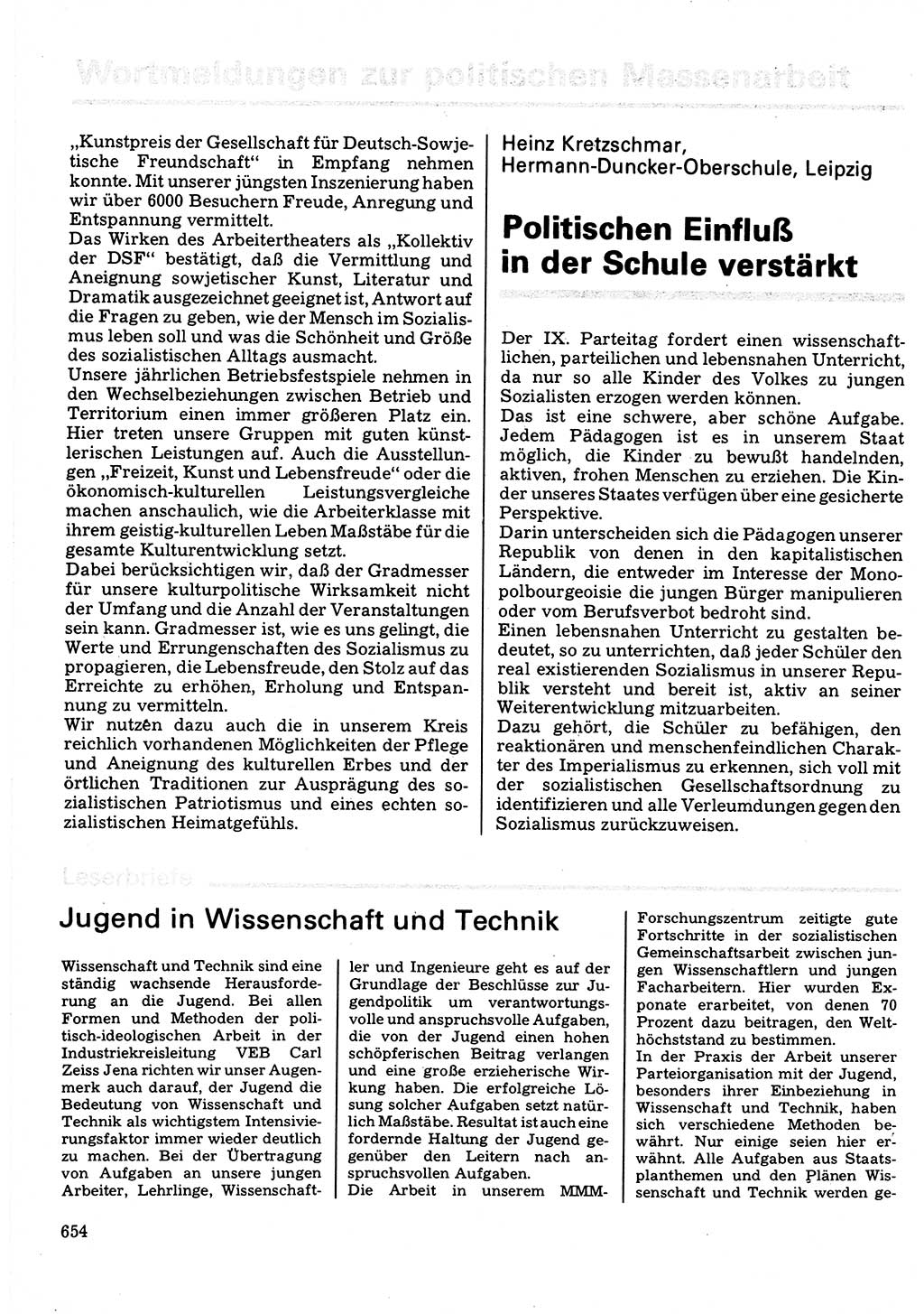 Neuer Weg (NW), Organ des Zentralkomitees (ZK) der SED (Sozialistische Einheitspartei Deutschlands) für Fragen des Parteilebens, 32. Jahrgang [Deutsche Demokratische Republik (DDR)] 1977, Seite 654 (NW ZK SED DDR 1977, S. 654)