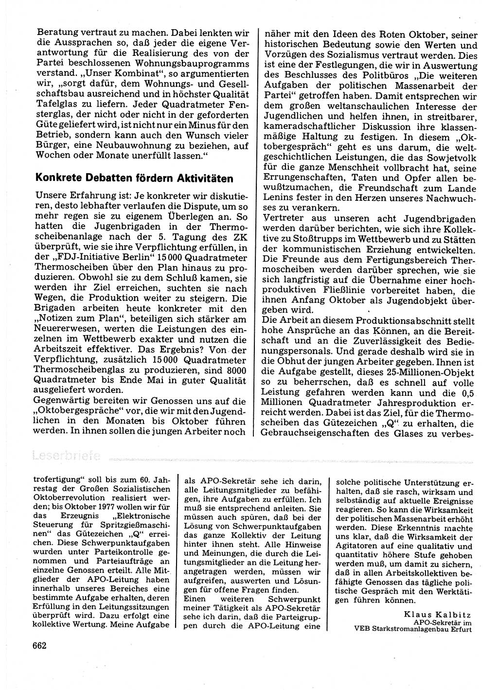 Neuer Weg (NW), Organ des Zentralkomitees (ZK) der SED (Sozialistische Einheitspartei Deutschlands) für Fragen des Parteilebens, 32. Jahrgang [Deutsche Demokratische Republik (DDR)] 1977, Seite 662 (NW ZK SED DDR 1977, S. 662)