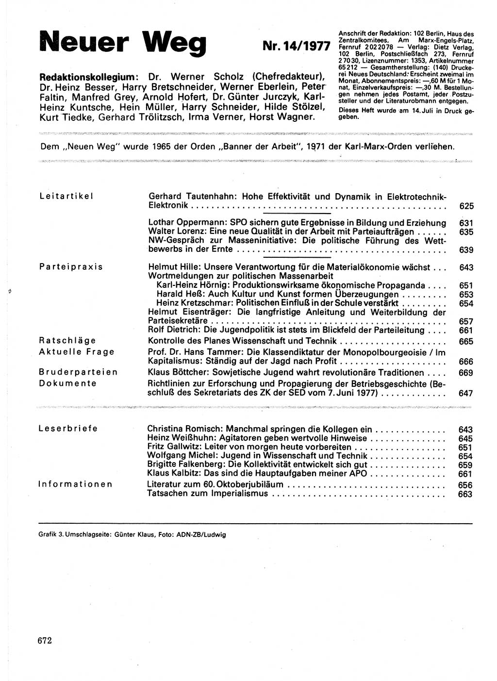 Neuer Weg (NW), Organ des Zentralkomitees (ZK) der SED (Sozialistische Einheitspartei Deutschlands) für Fragen des Parteilebens, 32. Jahrgang [Deutsche Demokratische Republik (DDR)] 1977, Seite 672 (NW ZK SED DDR 1977, S. 672)
