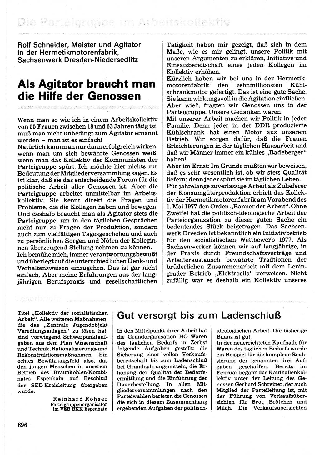 Neuer Weg (NW), Organ des Zentralkomitees (ZK) der SED (Sozialistische Einheitspartei Deutschlands) für Fragen des Parteilebens, 32. Jahrgang [Deutsche Demokratische Republik (DDR)] 1977, Seite 696 (NW ZK SED DDR 1977, S. 696)