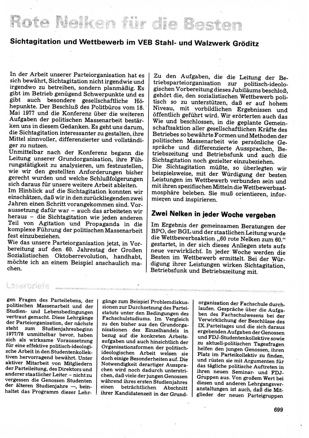 Neuer Weg (NW), Organ des Zentralkomitees (ZK) der SED (Sozialistische Einheitspartei Deutschlands) für Fragen des Parteilebens, 32. Jahrgang [Deutsche Demokratische Republik (DDR)] 1977, Seite 699 (NW ZK SED DDR 1977, S. 699)