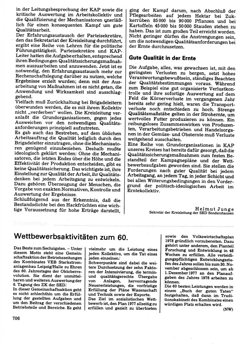 Neuer Weg (NW), Organ des Zentralkomitees (ZK) der SED (Sozialistische Einheitspartei Deutschlands) für Fragen des Parteilebens, 32. Jahrgang [Deutsche Demokratische Republik (DDR)] 1977, Seite 706 (NW ZK SED DDR 1977, S. 706)