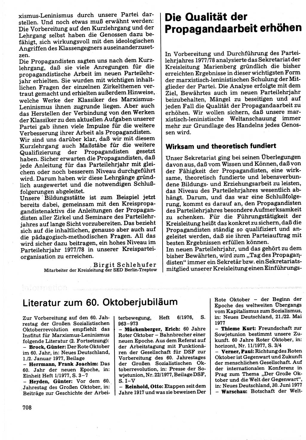 Neuer Weg (NW), Organ des Zentralkomitees (ZK) der SED (Sozialistische Einheitspartei Deutschlands) für Fragen des Parteilebens, 32. Jahrgang [Deutsche Demokratische Republik (DDR)] 1977, Seite 708 (NW ZK SED DDR 1977, S. 708)