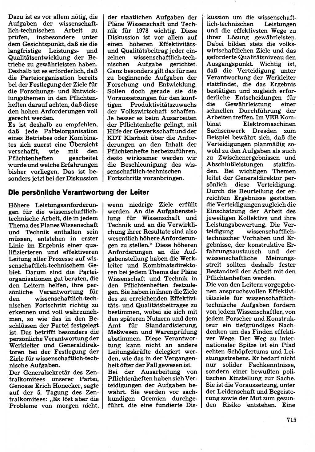 Neuer Weg (NW), Organ des Zentralkomitees (ZK) der SED (Sozialistische Einheitspartei Deutschlands) für Fragen des Parteilebens, 32. Jahrgang [Deutsche Demokratische Republik (DDR)] 1977, Seite 715 (NW ZK SED DDR 1977, S. 715)