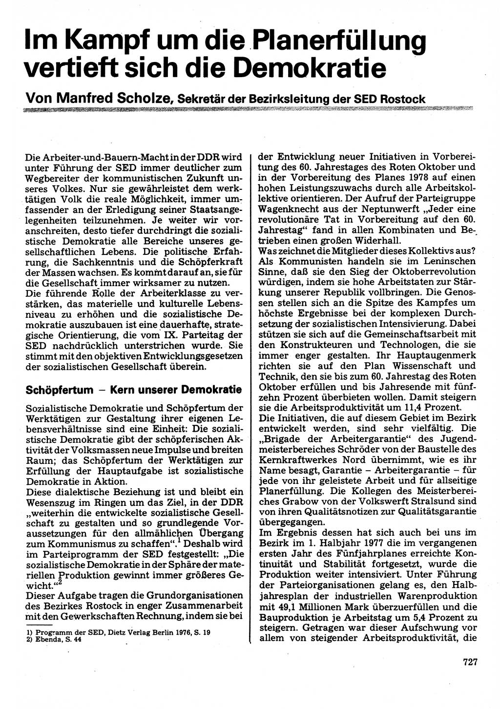 Neuer Weg (NW), Organ des Zentralkomitees (ZK) der SED (Sozialistische Einheitspartei Deutschlands) für Fragen des Parteilebens, 32. Jahrgang [Deutsche Demokratische Republik (DDR)] 1977, Seite 727 (NW ZK SED DDR 1977, S. 727)