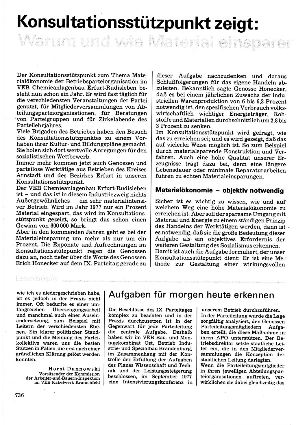 Neuer Weg (NW), Organ des Zentralkomitees (ZK) der SED (Sozialistische Einheitspartei Deutschlands) für Fragen des Parteilebens, 32. Jahrgang [Deutsche Demokratische Republik (DDR)] 1977, Seite 736 (NW ZK SED DDR 1977, S. 736)