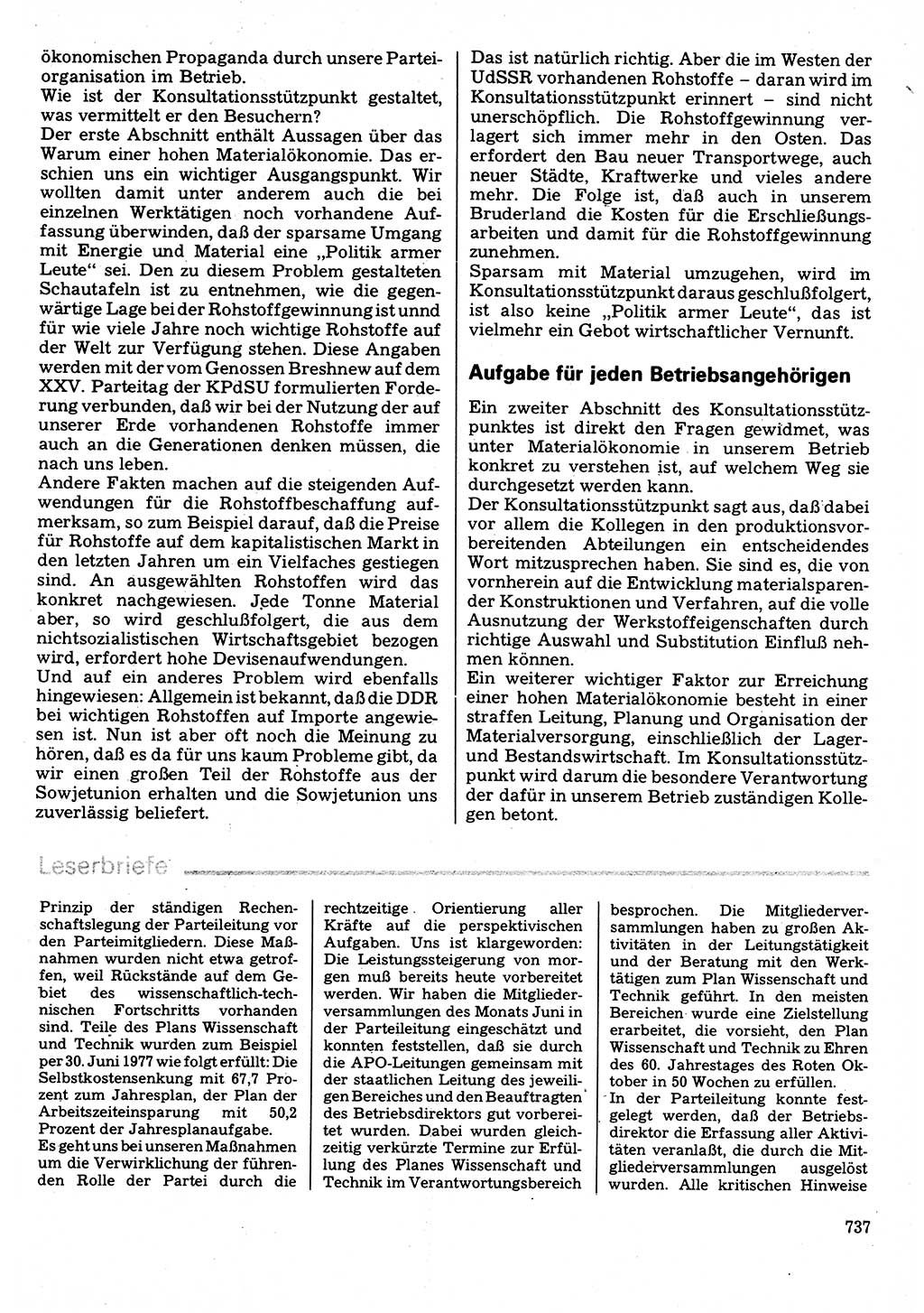 Neuer Weg (NW), Organ des Zentralkomitees (ZK) der SED (Sozialistische Einheitspartei Deutschlands) für Fragen des Parteilebens, 32. Jahrgang [Deutsche Demokratische Republik (DDR)] 1977, Seite 737 (NW ZK SED DDR 1977, S. 737)