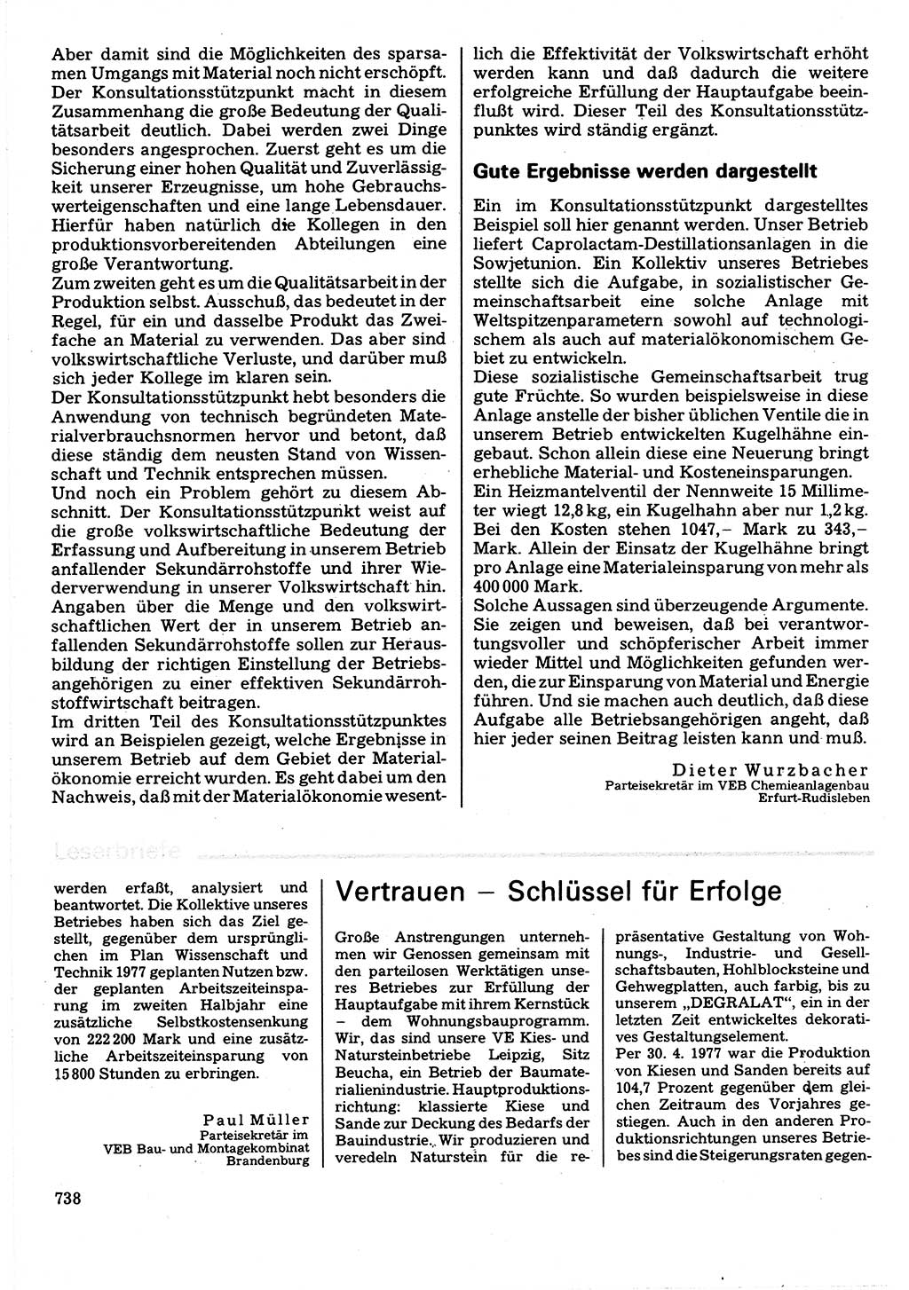 Neuer Weg (NW), Organ des Zentralkomitees (ZK) der SED (Sozialistische Einheitspartei Deutschlands) für Fragen des Parteilebens, 32. Jahrgang [Deutsche Demokratische Republik (DDR)] 1977, Seite 738 (NW ZK SED DDR 1977, S. 738)