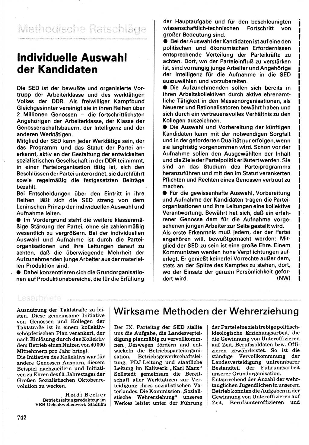 Neuer Weg (NW), Organ des Zentralkomitees (ZK) der SED (Sozialistische Einheitspartei Deutschlands) für Fragen des Parteilebens, 32. Jahrgang [Deutsche Demokratische Republik (DDR)] 1977, Seite 742 (NW ZK SED DDR 1977, S. 742)