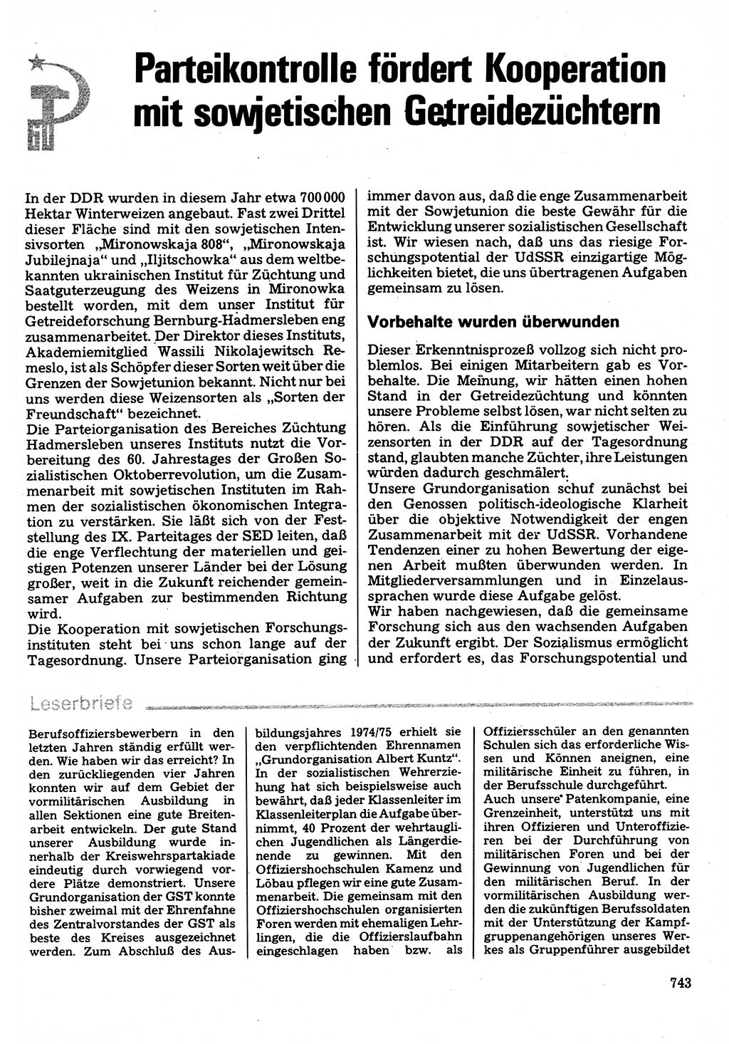 Neuer Weg (NW), Organ des Zentralkomitees (ZK) der SED (Sozialistische Einheitspartei Deutschlands) für Fragen des Parteilebens, 32. Jahrgang [Deutsche Demokratische Republik (DDR)] 1977, Seite 743 (NW ZK SED DDR 1977, S. 743)