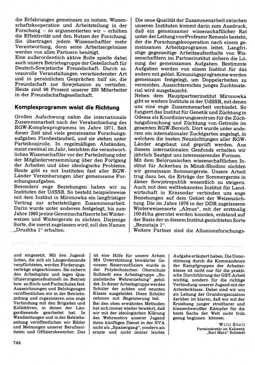 Neuer Weg (NW), Organ des Zentralkomitees (ZK) der SED (Sozialistische Einheitspartei Deutschlands) für Fragen des Parteilebens, 32. Jahrgang [Deutsche Demokratische Republik (DDR)] 1977, Seite 744 (NW ZK SED DDR 1977, S. 744)