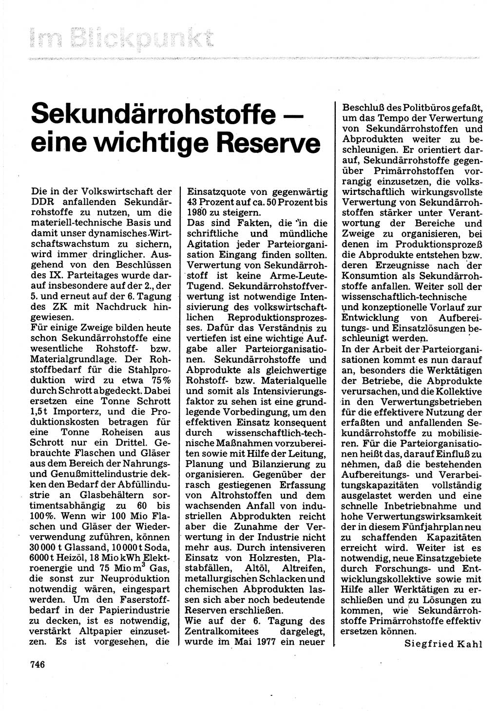 Neuer Weg (NW), Organ des Zentralkomitees (ZK) der SED (Sozialistische Einheitspartei Deutschlands) für Fragen des Parteilebens, 32. Jahrgang [Deutsche Demokratische Republik (DDR)] 1977, Seite 746 (NW ZK SED DDR 1977, S. 746)