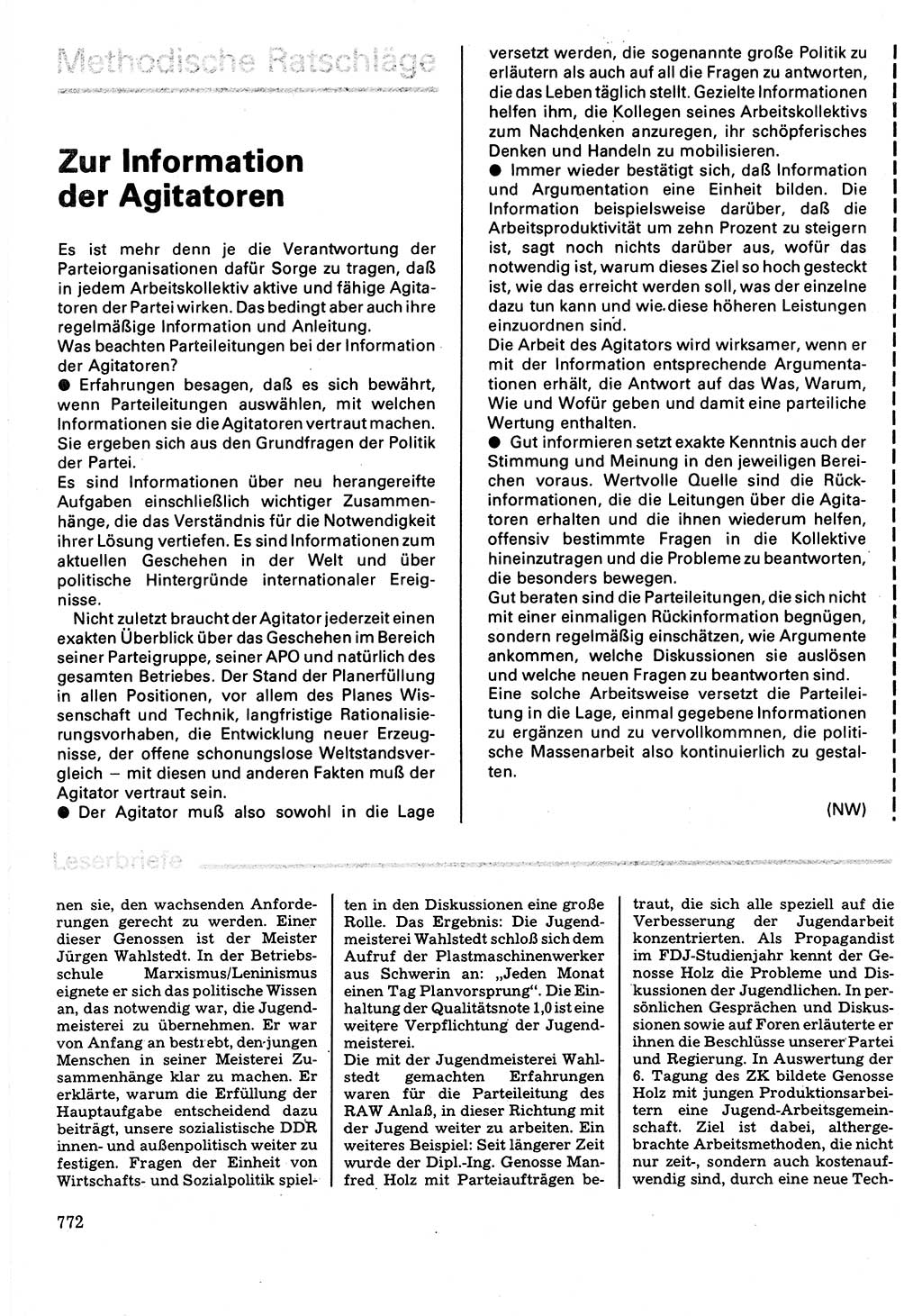 Neuer Weg (NW), Organ des Zentralkomitees (ZK) der SED (Sozialistische Einheitspartei Deutschlands) für Fragen des Parteilebens, 32. Jahrgang [Deutsche Demokratische Republik (DDR)] 1977, Seite 772 (NW ZK SED DDR 1977, S. 772)