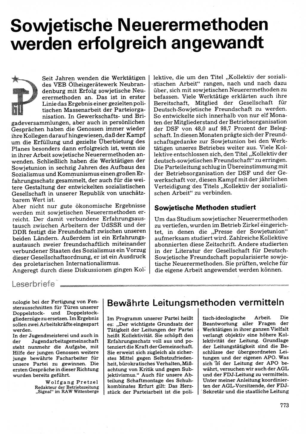 Neuer Weg (NW), Organ des Zentralkomitees (ZK) der SED (Sozialistische Einheitspartei Deutschlands) für Fragen des Parteilebens, 32. Jahrgang [Deutsche Demokratische Republik (DDR)] 1977, Seite 773 (NW ZK SED DDR 1977, S. 773)