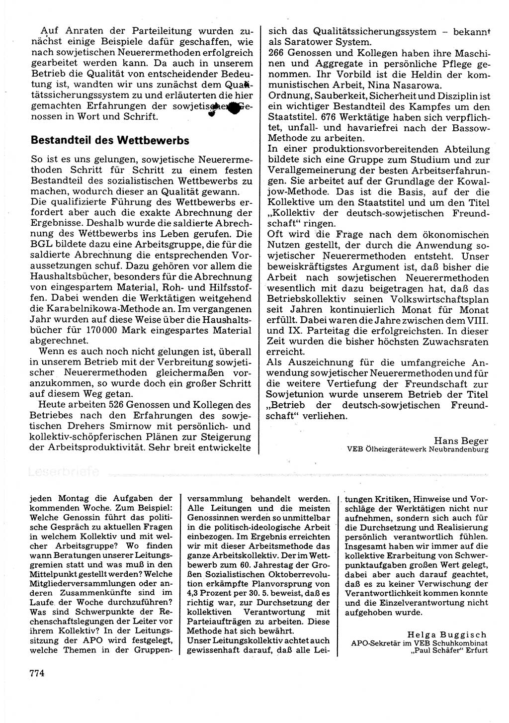 Neuer Weg (NW), Organ des Zentralkomitees (ZK) der SED (Sozialistische Einheitspartei Deutschlands) für Fragen des Parteilebens, 32. Jahrgang [Deutsche Demokratische Republik (DDR)] 1977, Seite 774 (NW ZK SED DDR 1977, S. 774)