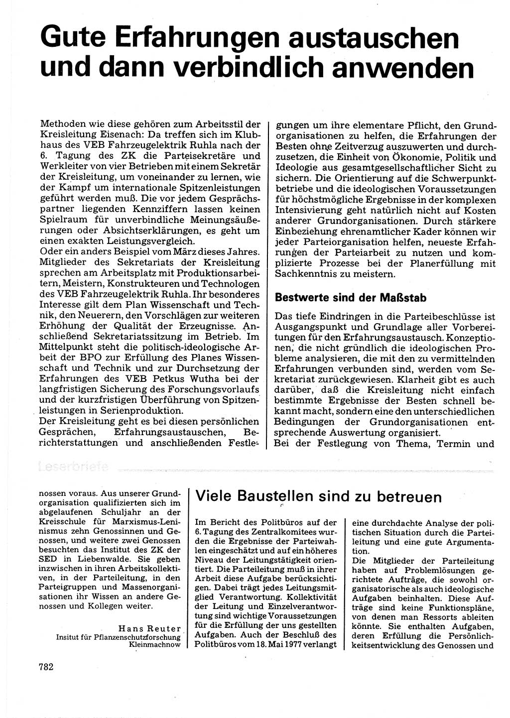 Neuer Weg (NW), Organ des Zentralkomitees (ZK) der SED (Sozialistische Einheitspartei Deutschlands) für Fragen des Parteilebens, 32. Jahrgang [Deutsche Demokratische Republik (DDR)] 1977, Seite 782 (NW ZK SED DDR 1977, S. 782)