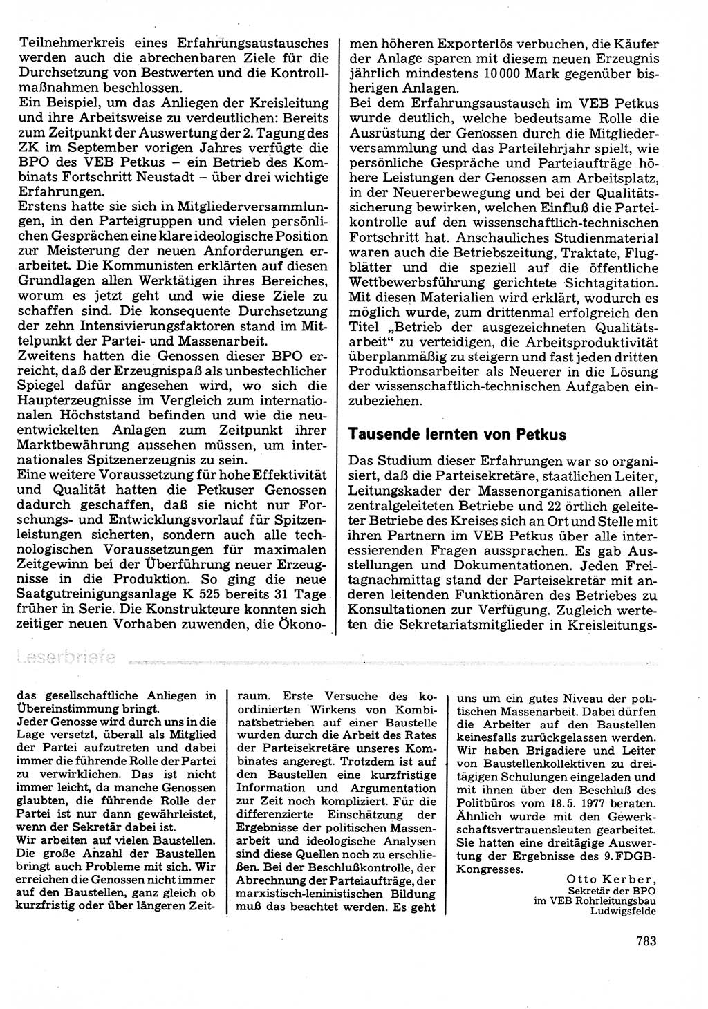 Neuer Weg (NW), Organ des Zentralkomitees (ZK) der SED (Sozialistische Einheitspartei Deutschlands) für Fragen des Parteilebens, 32. Jahrgang [Deutsche Demokratische Republik (DDR)] 1977, Seite 783 (NW ZK SED DDR 1977, S. 783)