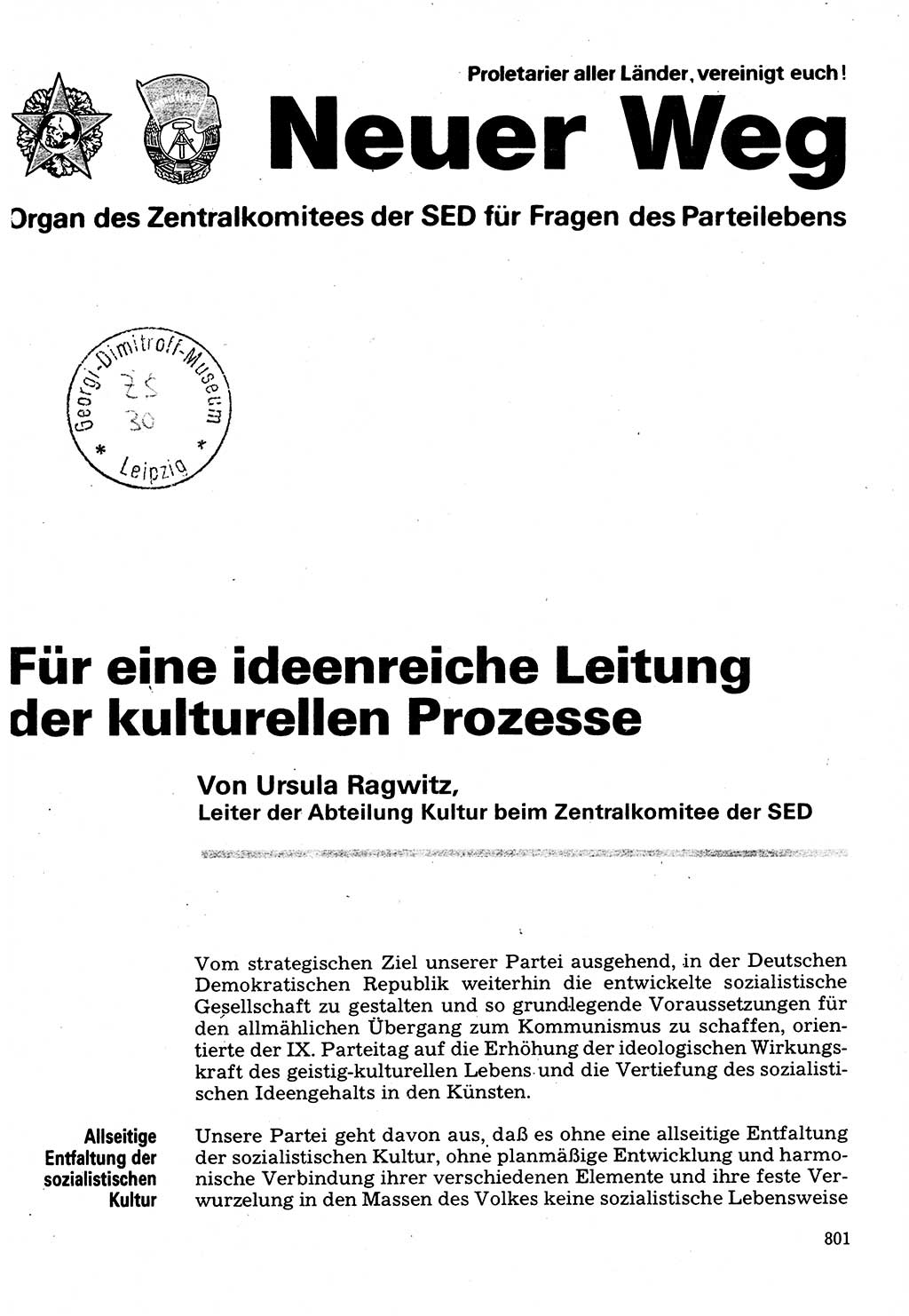 Neuer Weg (NW), Organ des Zentralkomitees (ZK) der SED (Sozialistische Einheitspartei Deutschlands) für Fragen des Parteilebens, 32. Jahrgang [Deutsche Demokratische Republik (DDR)] 1977, Seite 801 (NW ZK SED DDR 1977, S. 801)