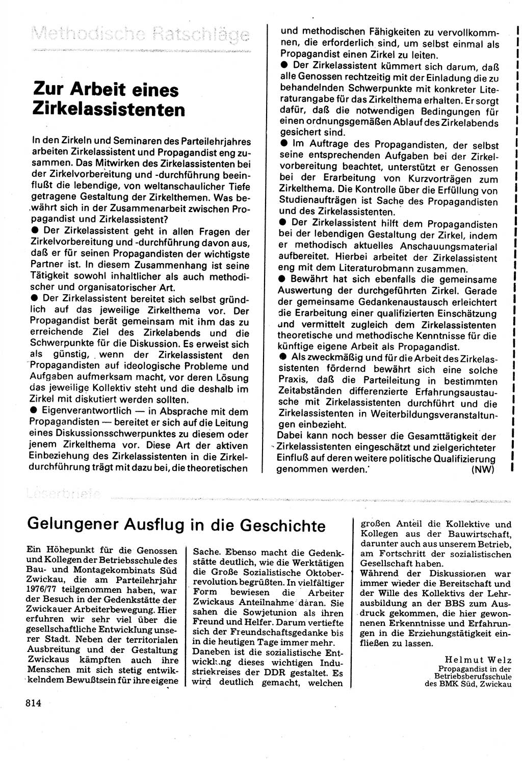 Neuer Weg (NW), Organ des Zentralkomitees (ZK) der SED (Sozialistische Einheitspartei Deutschlands) für Fragen des Parteilebens, 32. Jahrgang [Deutsche Demokratische Republik (DDR)] 1977, Seite 814 (NW ZK SED DDR 1977, S. 814)