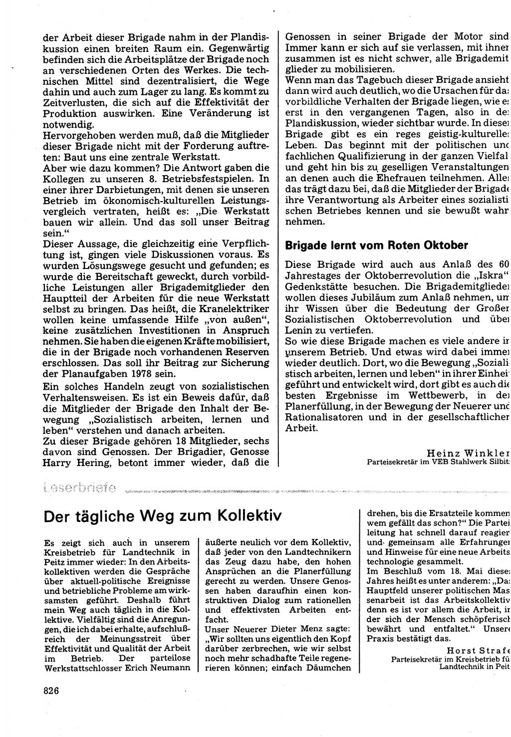 Neuer Weg (NW), Organ des Zentralkomitees (ZK) der SED (Sozialistische Einheitspartei Deutschlands) für Fragen des Parteilebens, 32. Jahrgang [Deutsche Demokratische Republik (DDR)] 1977, Seite 826 (NW ZK SED DDR 1977, S. 826)