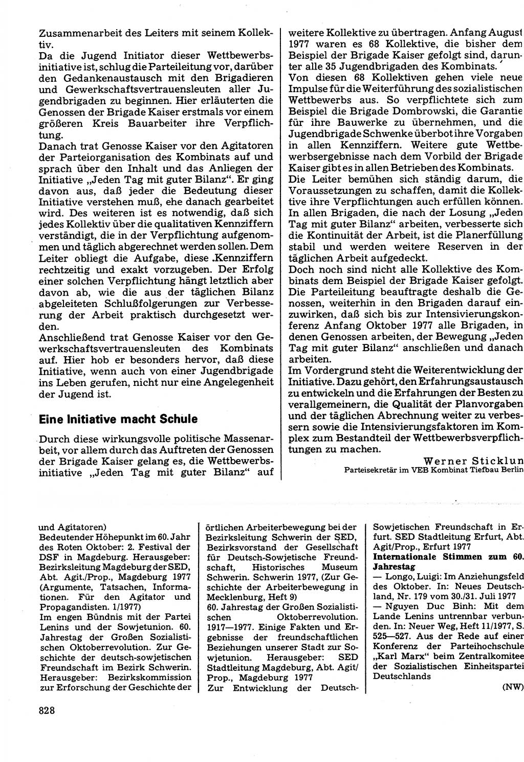 Neuer Weg (NW), Organ des Zentralkomitees (ZK) der SED (Sozialistische Einheitspartei Deutschlands) für Fragen des Parteilebens, 32. Jahrgang [Deutsche Demokratische Republik (DDR)] 1977, Seite 828 (NW ZK SED DDR 1977, S. 828)
