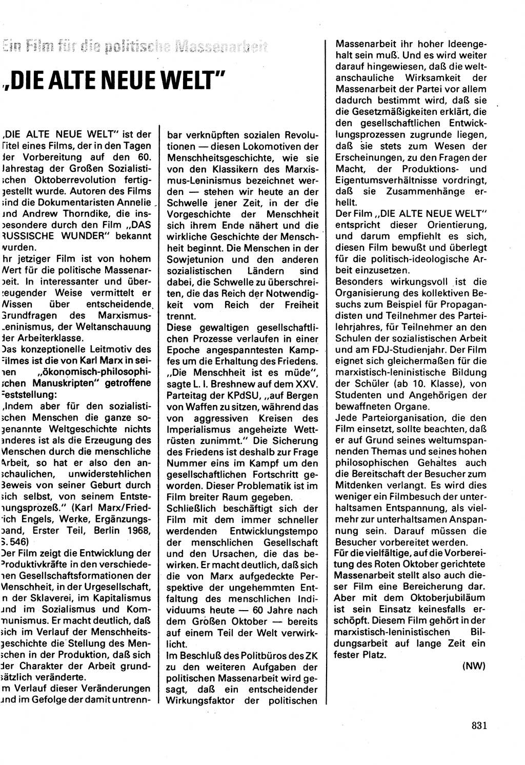 Neuer Weg (NW), Organ des Zentralkomitees (ZK) der SED (Sozialistische Einheitspartei Deutschlands) für Fragen des Parteilebens, 32. Jahrgang [Deutsche Demokratische Republik (DDR)] 1977, Seite 831 (NW ZK SED DDR 1977, S. 831)