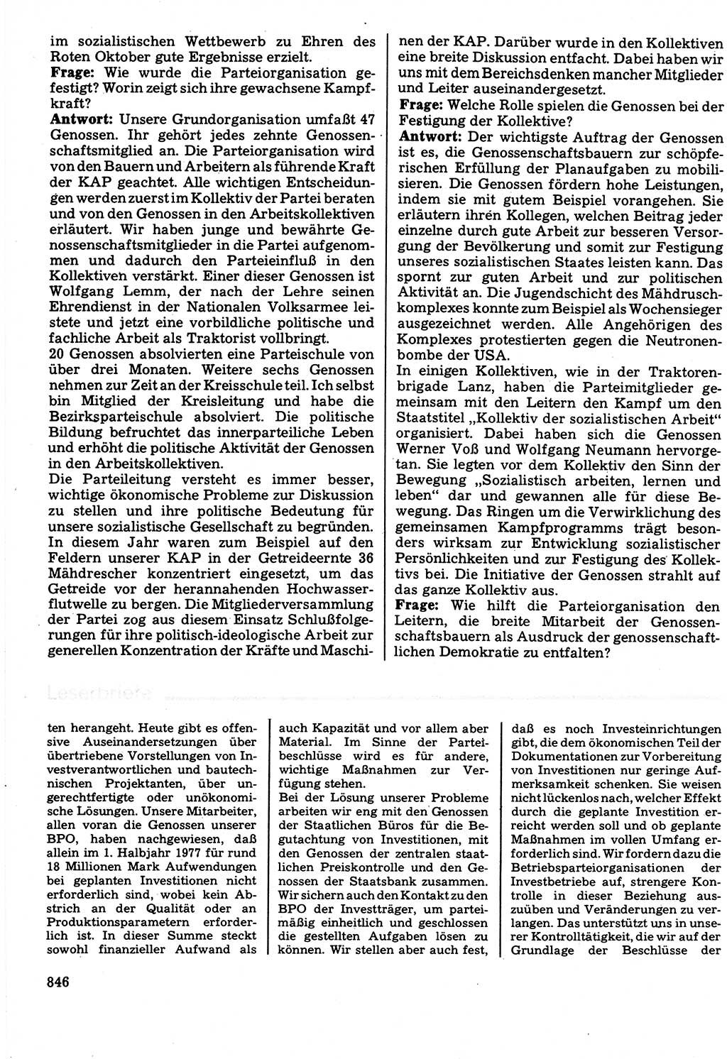 Neuer Weg (NW), Organ des Zentralkomitees (ZK) der SED (Sozialistische Einheitspartei Deutschlands) für Fragen des Parteilebens, 32. Jahrgang [Deutsche Demokratische Republik (DDR)] 1977, Seite 846 (NW ZK SED DDR 1977, S. 846)