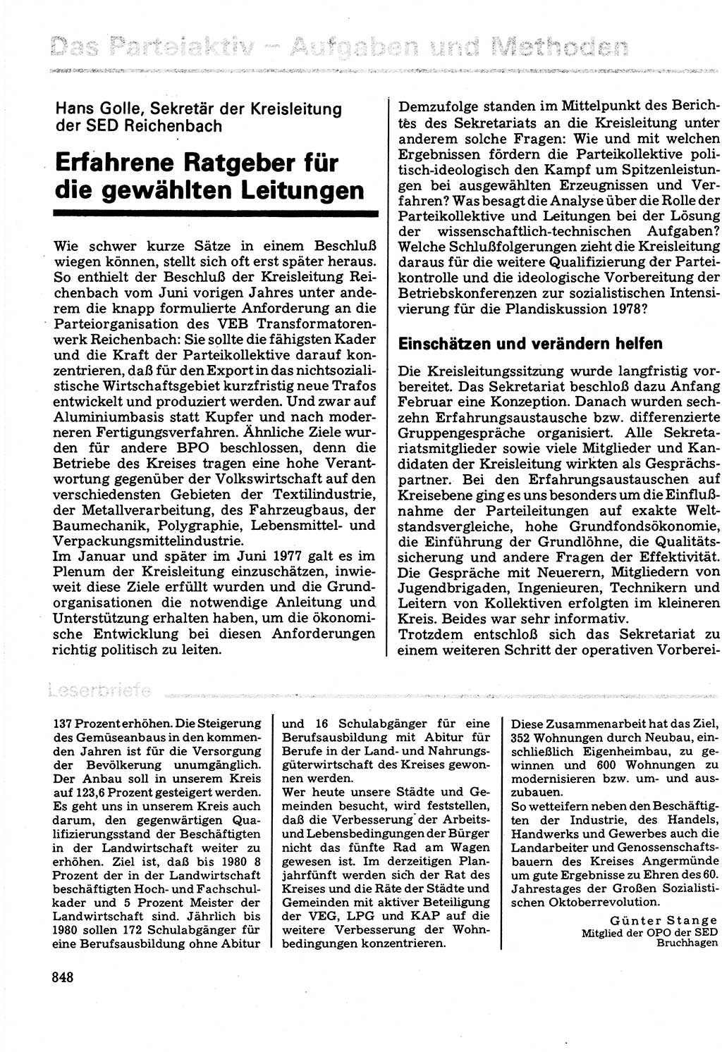 Neuer Weg (NW), Organ des Zentralkomitees (ZK) der SED (Sozialistische Einheitspartei Deutschlands) für Fragen des Parteilebens, 32. Jahrgang [Deutsche Demokratische Republik (DDR)] 1977, Seite 848 (NW ZK SED DDR 1977, S. 848)