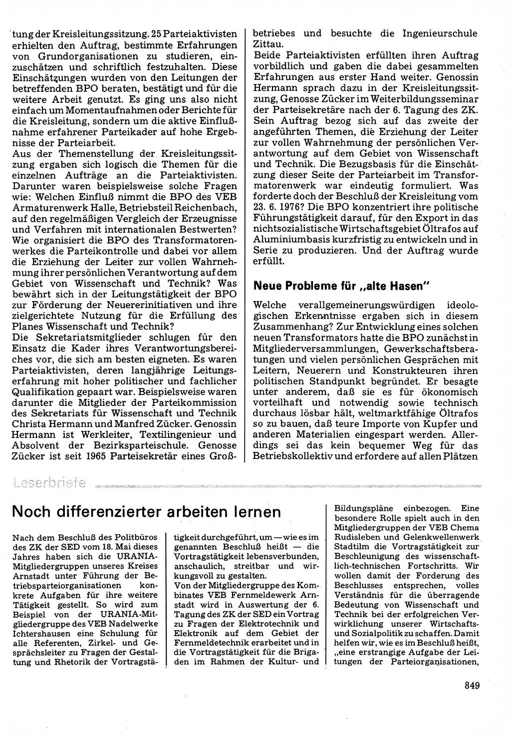 Neuer Weg (NW), Organ des Zentralkomitees (ZK) der SED (Sozialistische Einheitspartei Deutschlands) für Fragen des Parteilebens, 32. Jahrgang [Deutsche Demokratische Republik (DDR)] 1977, Seite 849 (NW ZK SED DDR 1977, S. 849)