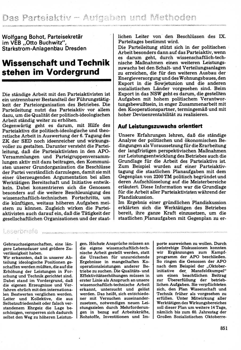 Neuer Weg (NW), Organ des Zentralkomitees (ZK) der SED (Sozialistische Einheitspartei Deutschlands) für Fragen des Parteilebens, 32. Jahrgang [Deutsche Demokratische Republik (DDR)] 1977, Seite 851 (NW ZK SED DDR 1977, S. 851)