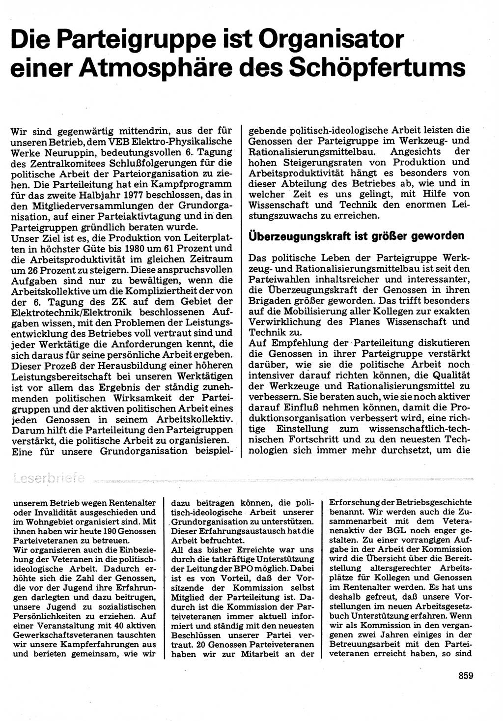 Neuer Weg (NW), Organ des Zentralkomitees (ZK) der SED (Sozialistische Einheitspartei Deutschlands) für Fragen des Parteilebens, 32. Jahrgang [Deutsche Demokratische Republik (DDR)] 1977, Seite 859 (NW ZK SED DDR 1977, S. 859)