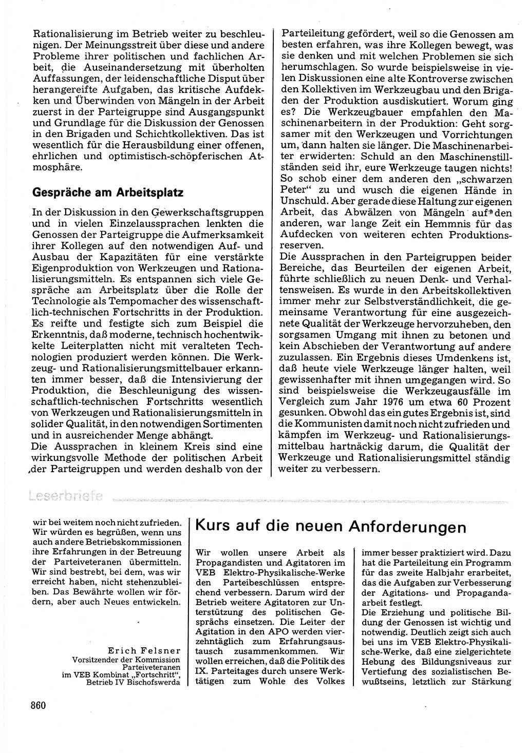 Neuer Weg (NW), Organ des Zentralkomitees (ZK) der SED (Sozialistische Einheitspartei Deutschlands) für Fragen des Parteilebens, 32. Jahrgang [Deutsche Demokratische Republik (DDR)] 1977, Seite 860 (NW ZK SED DDR 1977, S. 860)