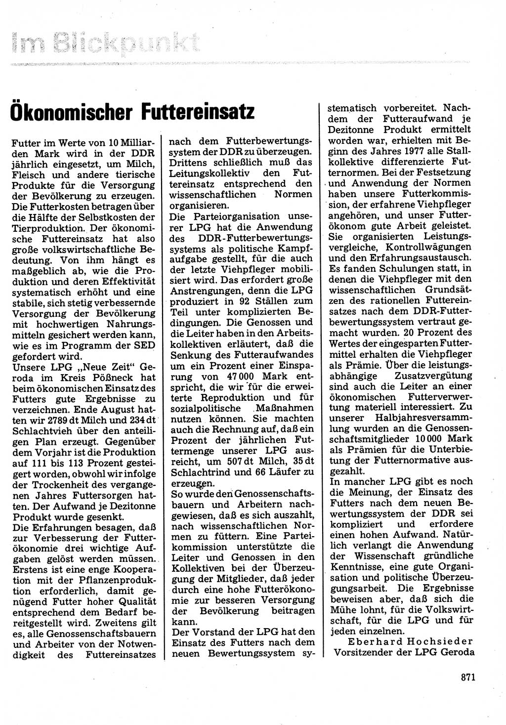 Neuer Weg (NW), Organ des Zentralkomitees (ZK) der SED (Sozialistische Einheitspartei Deutschlands) für Fragen des Parteilebens, 32. Jahrgang [Deutsche Demokratische Republik (DDR)] 1977, Seite 871 (NW ZK SED DDR 1977, S. 871)