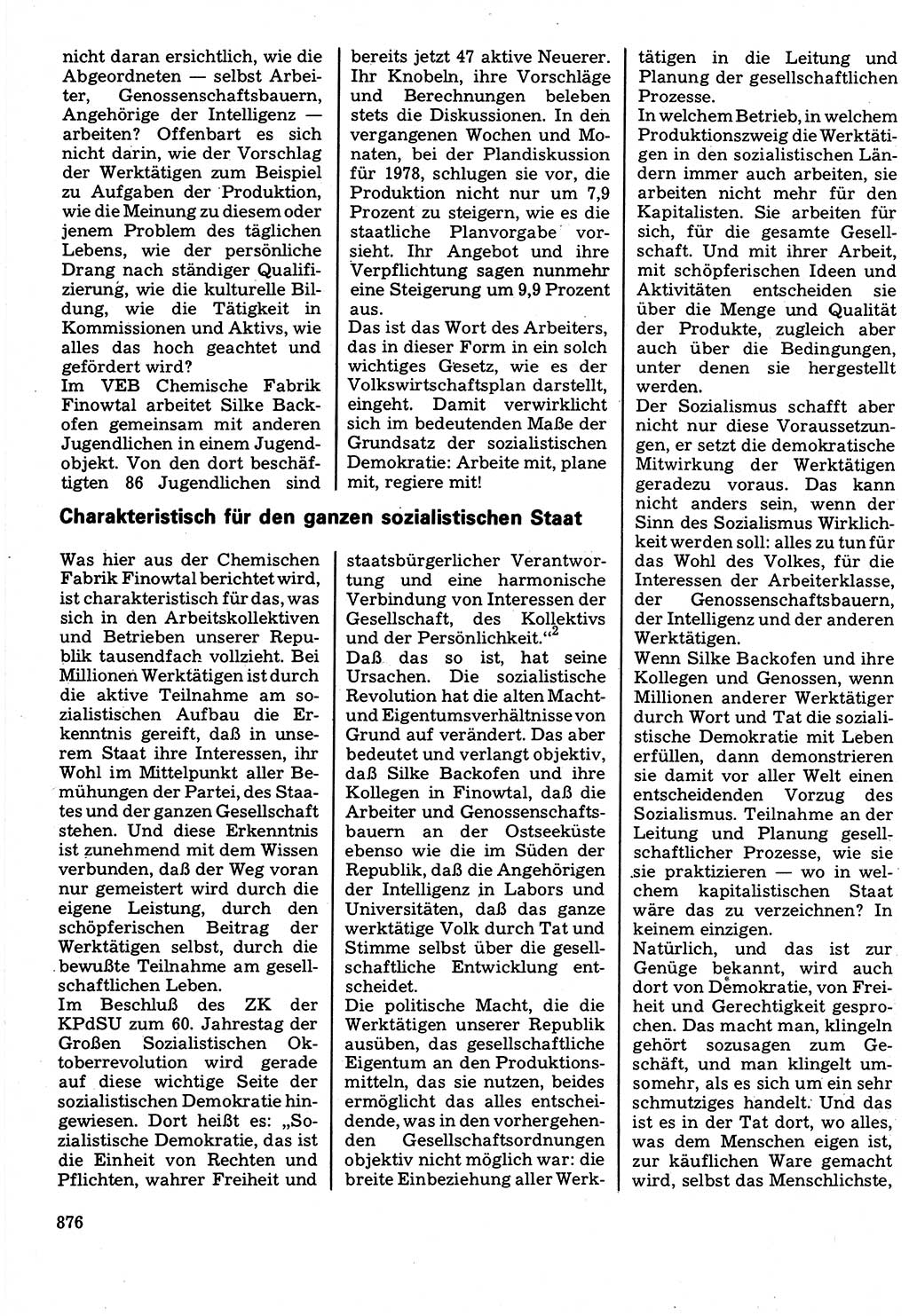 Neuer Weg (NW), Organ des Zentralkomitees (ZK) der SED (Sozialistische Einheitspartei Deutschlands) für Fragen des Parteilebens, 32. Jahrgang [Deutsche Demokratische Republik (DDR)] 1977, Seite 876 (NW ZK SED DDR 1977, S. 876)