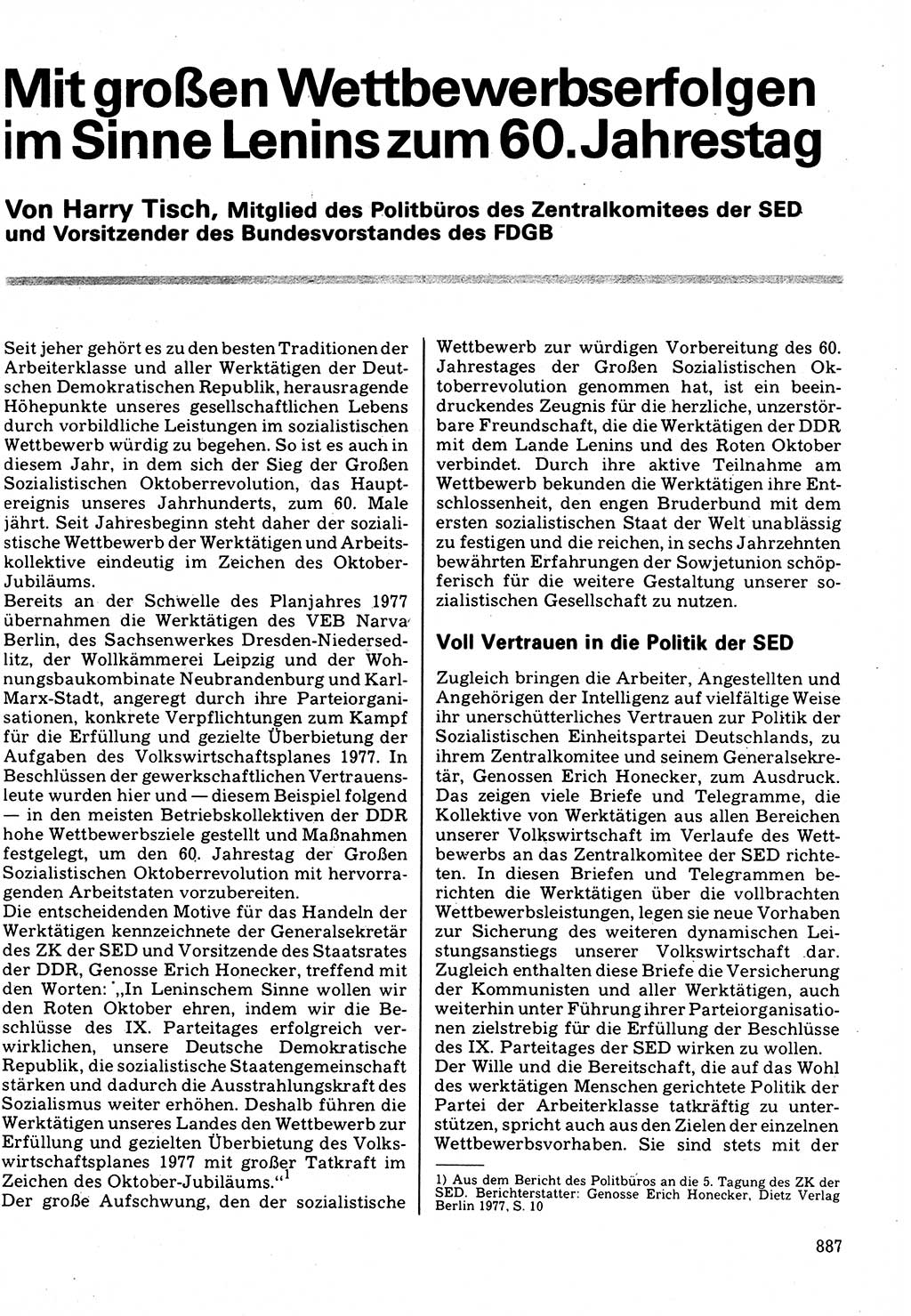 Neuer Weg (NW), Organ des Zentralkomitees (ZK) der SED (Sozialistische Einheitspartei Deutschlands) für Fragen des Parteilebens, 32. Jahrgang [Deutsche Demokratische Republik (DDR)] 1977, Seite 887 (NW ZK SED DDR 1977, S. 887)