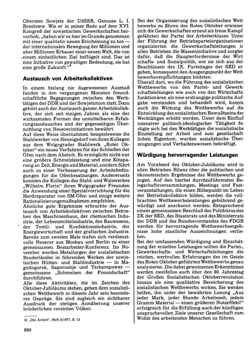 Neuer Weg (NW), Organ des Zentralkomitees (ZK) der SED (Sozialistische Einheitspartei Deutschlands) für Fragen des Parteilebens, 32. Jahrgang [Deutsche Demokratische Republik (DDR)] 1977, Seite 890 (NW ZK SED DDR 1977, S. 890)