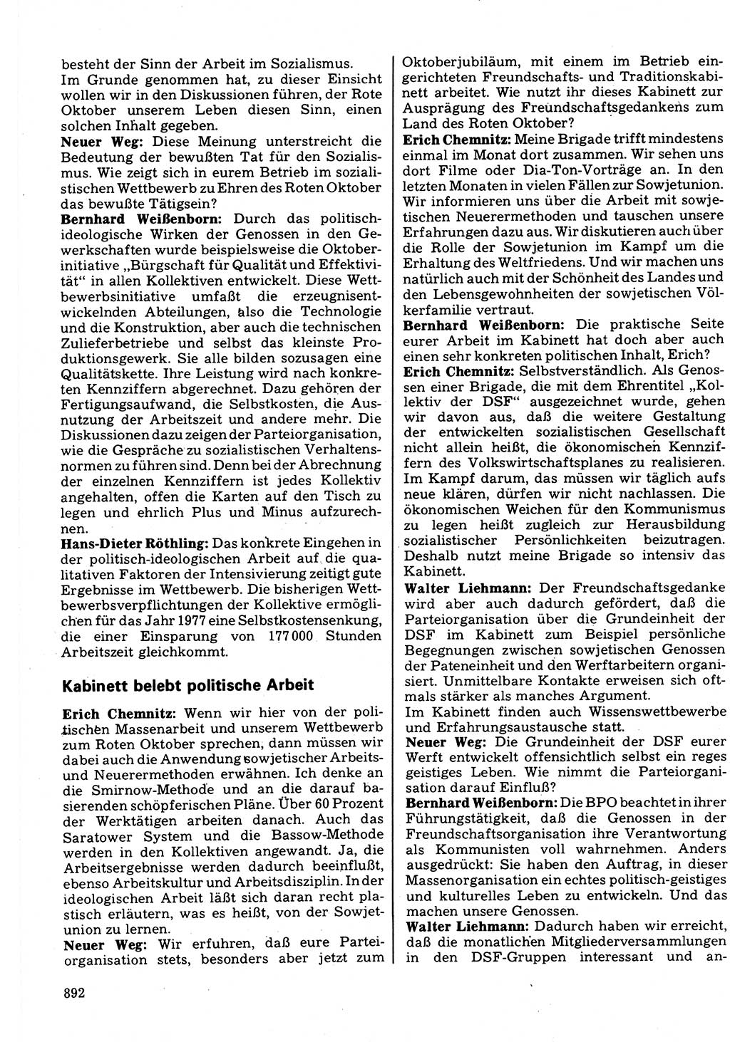 Neuer Weg (NW), Organ des Zentralkomitees (ZK) der SED (Sozialistische Einheitspartei Deutschlands) für Fragen des Parteilebens, 32. Jahrgang [Deutsche Demokratische Republik (DDR)] 1977, Seite 892 (NW ZK SED DDR 1977, S. 892)