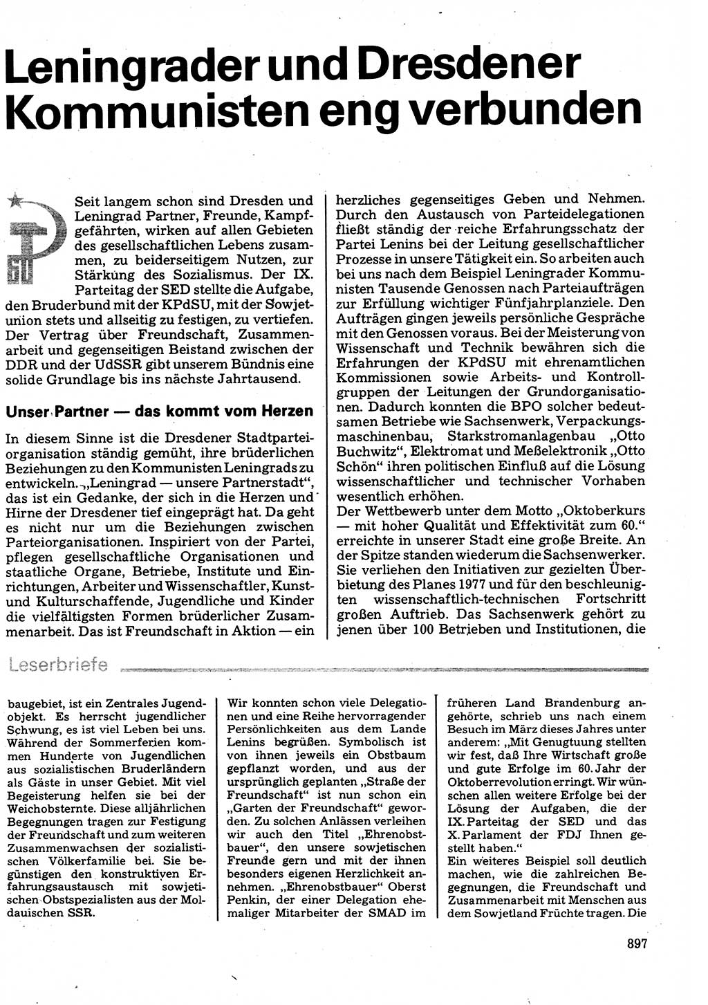 Neuer Weg (NW), Organ des Zentralkomitees (ZK) der SED (Sozialistische Einheitspartei Deutschlands) für Fragen des Parteilebens, 32. Jahrgang [Deutsche Demokratische Republik (DDR)] 1977, Seite 897 (NW ZK SED DDR 1977, S. 897)