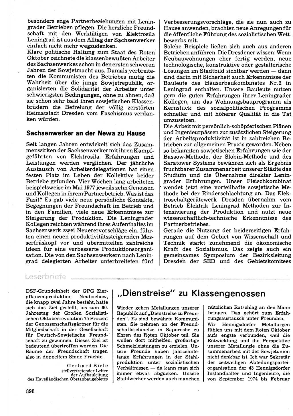 Neuer Weg (NW), Organ des Zentralkomitees (ZK) der SED (Sozialistische Einheitspartei Deutschlands) für Fragen des Parteilebens, 32. Jahrgang [Deutsche Demokratische Republik (DDR)] 1977, Seite 898 (NW ZK SED DDR 1977, S. 898)