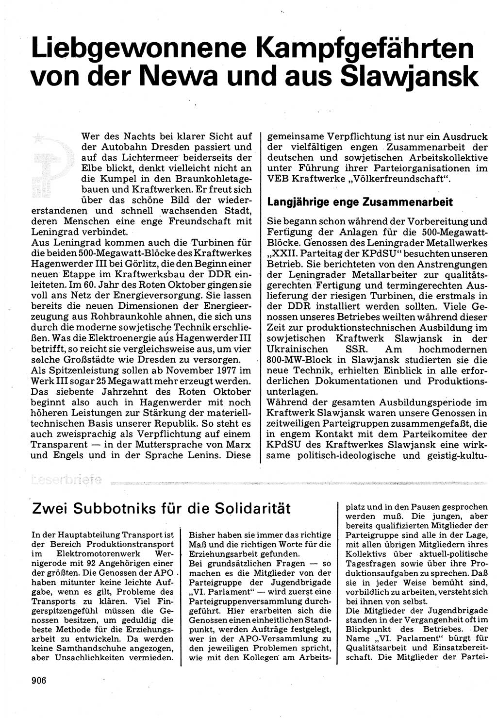 Neuer Weg (NW), Organ des Zentralkomitees (ZK) der SED (Sozialistische Einheitspartei Deutschlands) für Fragen des Parteilebens, 32. Jahrgang [Deutsche Demokratische Republik (DDR)] 1977, Seite 906 (NW ZK SED DDR 1977, S. 906)